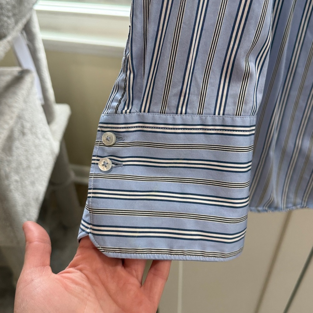 J. Mclaughlin Blue Button Down Striped Blouse Shi… - image 4